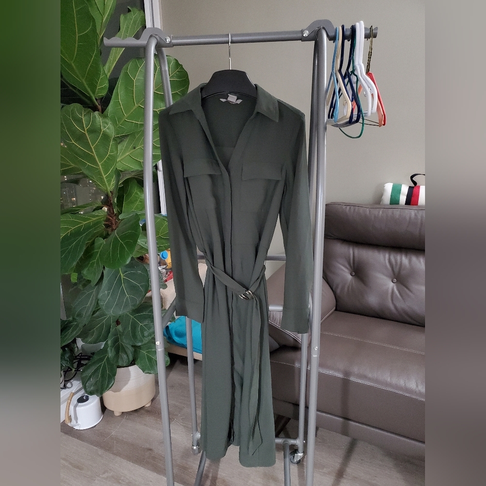 CLEARANCE: H&M Muted Khaki Green Long Sleeve Shirtdress